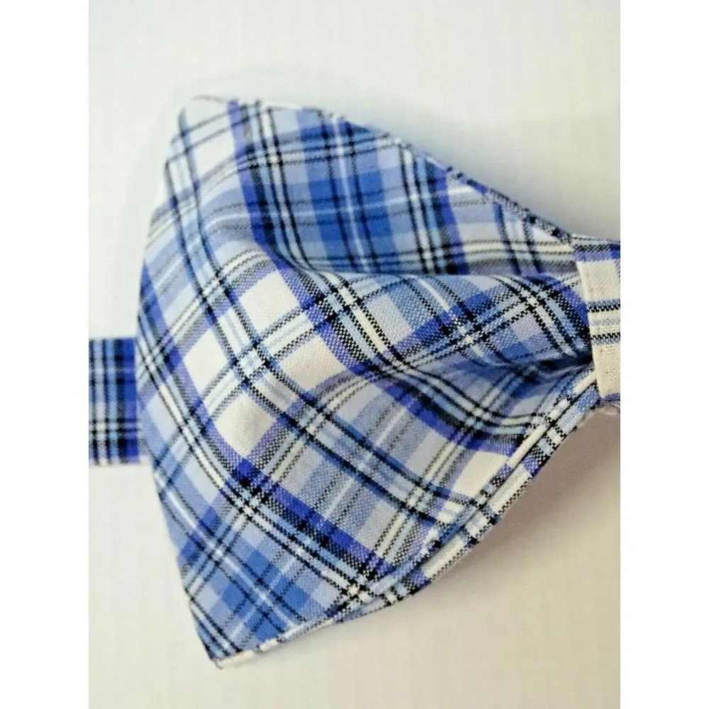 Custom Mens Blue/Navy Plaid Bow Tie Pre-tied Adjustable‎ Gift 4 Him OOAK Unique